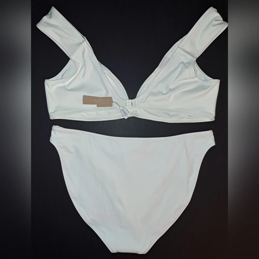 ⛱️NWT SKIMS 2 Piece Swim off shoulder Sculpting top Bikini Set White MARBLE 4X